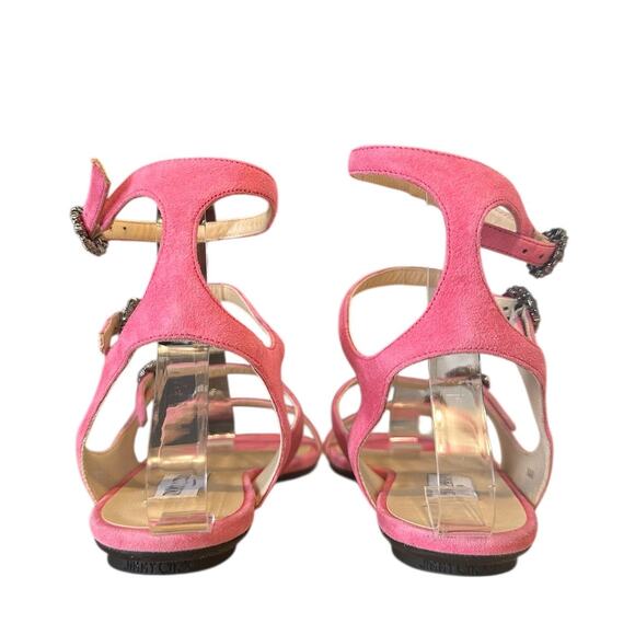 Jimmy Choo Naia Pink Suede Crystal Buckle Gladiator Flat Sandals 39 - Picture 5 of 11